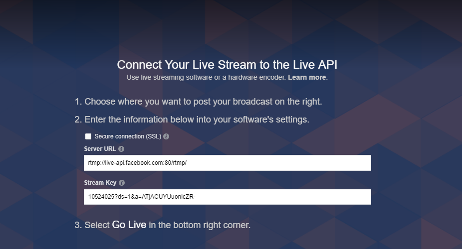 How do I get the Facebook live stream URL?