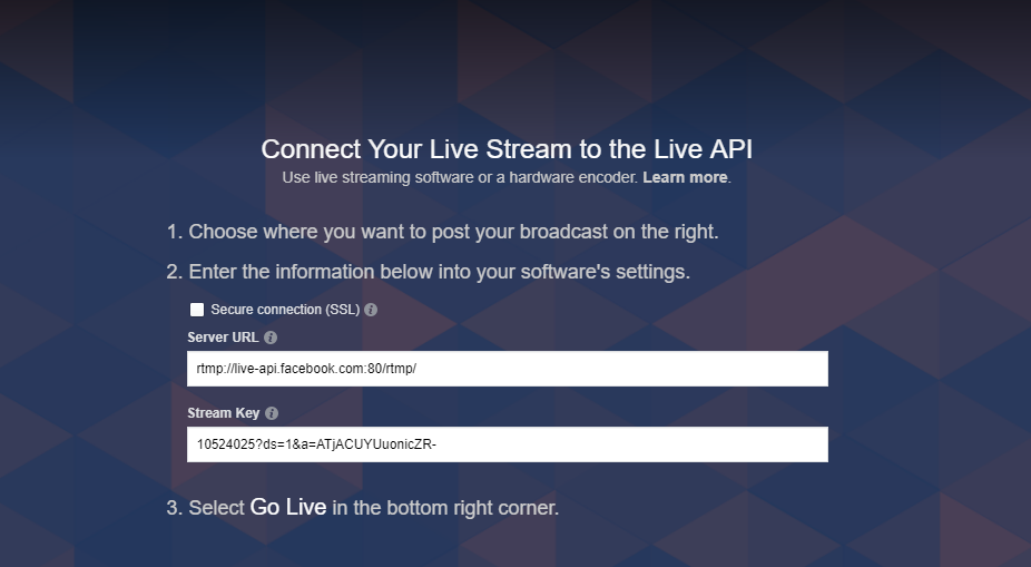 How do I get the Facebook live stream URL?