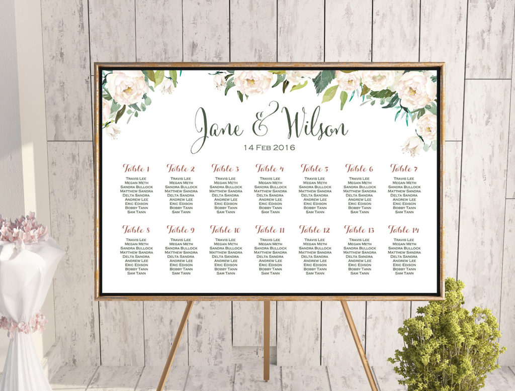 How do you list names on a wedding seating chart?