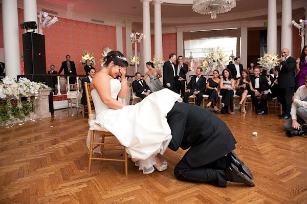 How does the groom take the garter off?