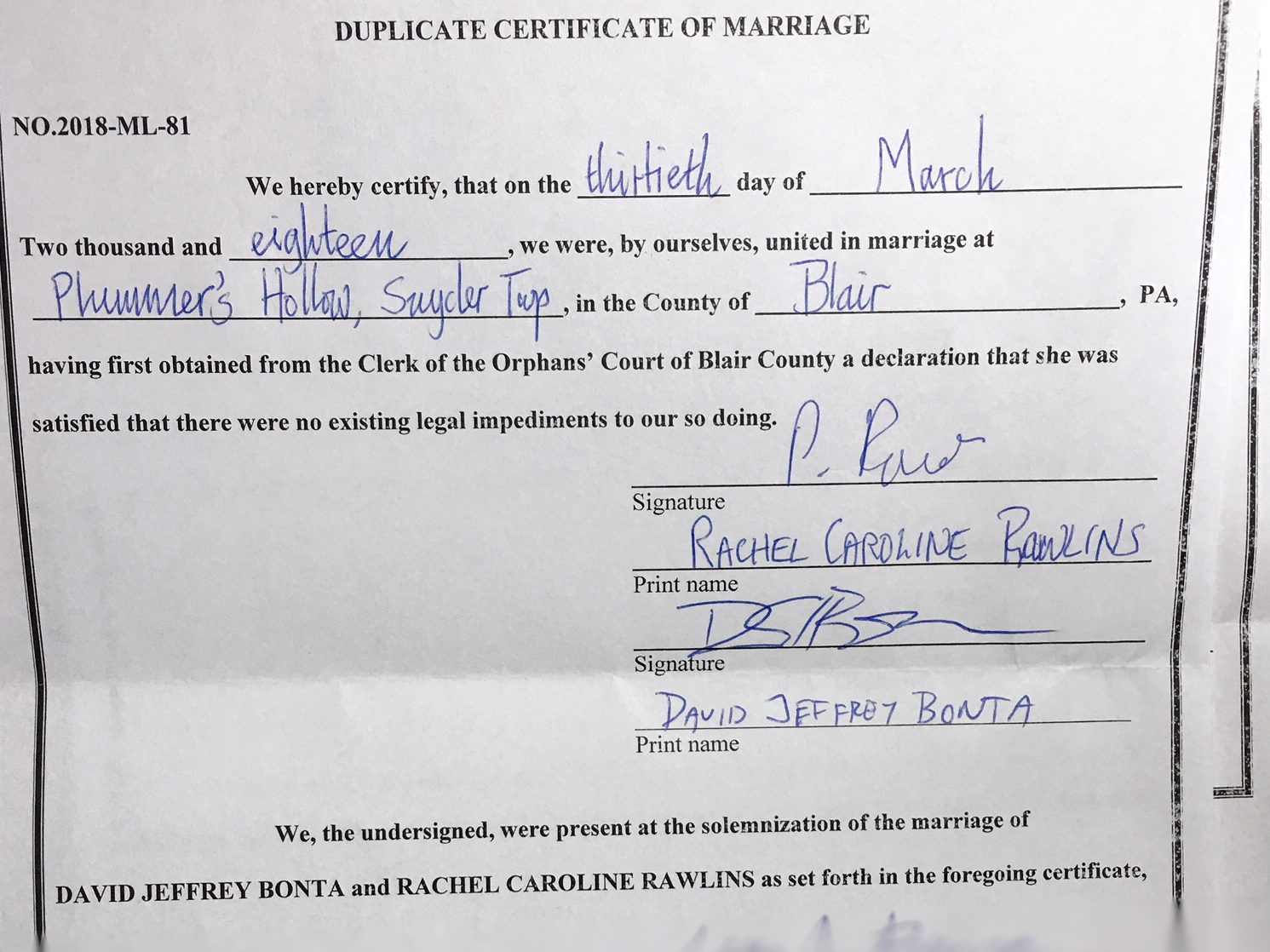 duplicate marriage license pa
