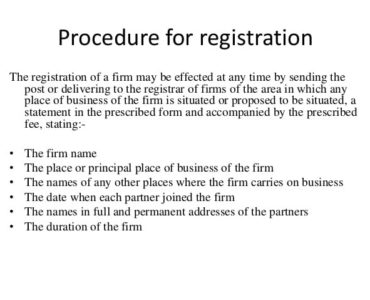 What are the procedure of registration of partnership?