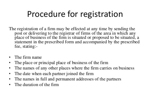 What are the procedure of registration of partnership?