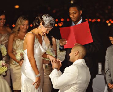 What do bride and groom do during ceremony?