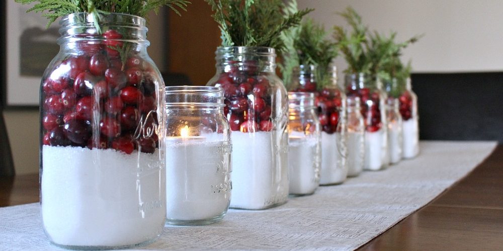 What do you fill mason jar centerpieces with?