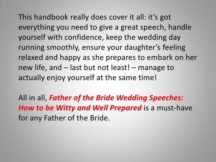 What is in the father of the bride speech?