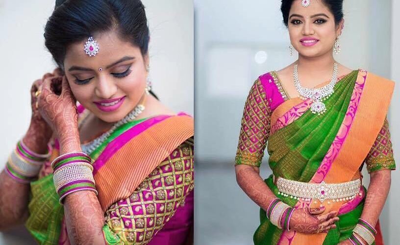 Which color lipstick goes with green saree?