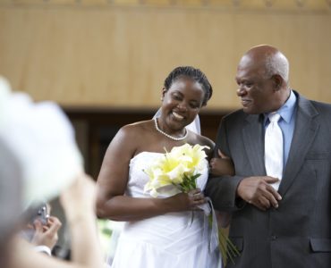 Who walks the groom's mom down the aisle?